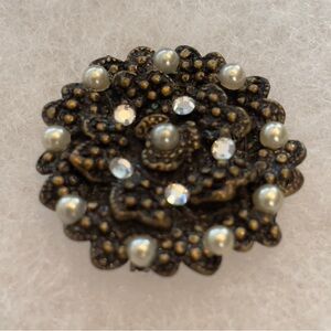 Vintage “Hidden Heart” Gold Filigree Pearl & Crystal Brooch - Exquisite! ✨